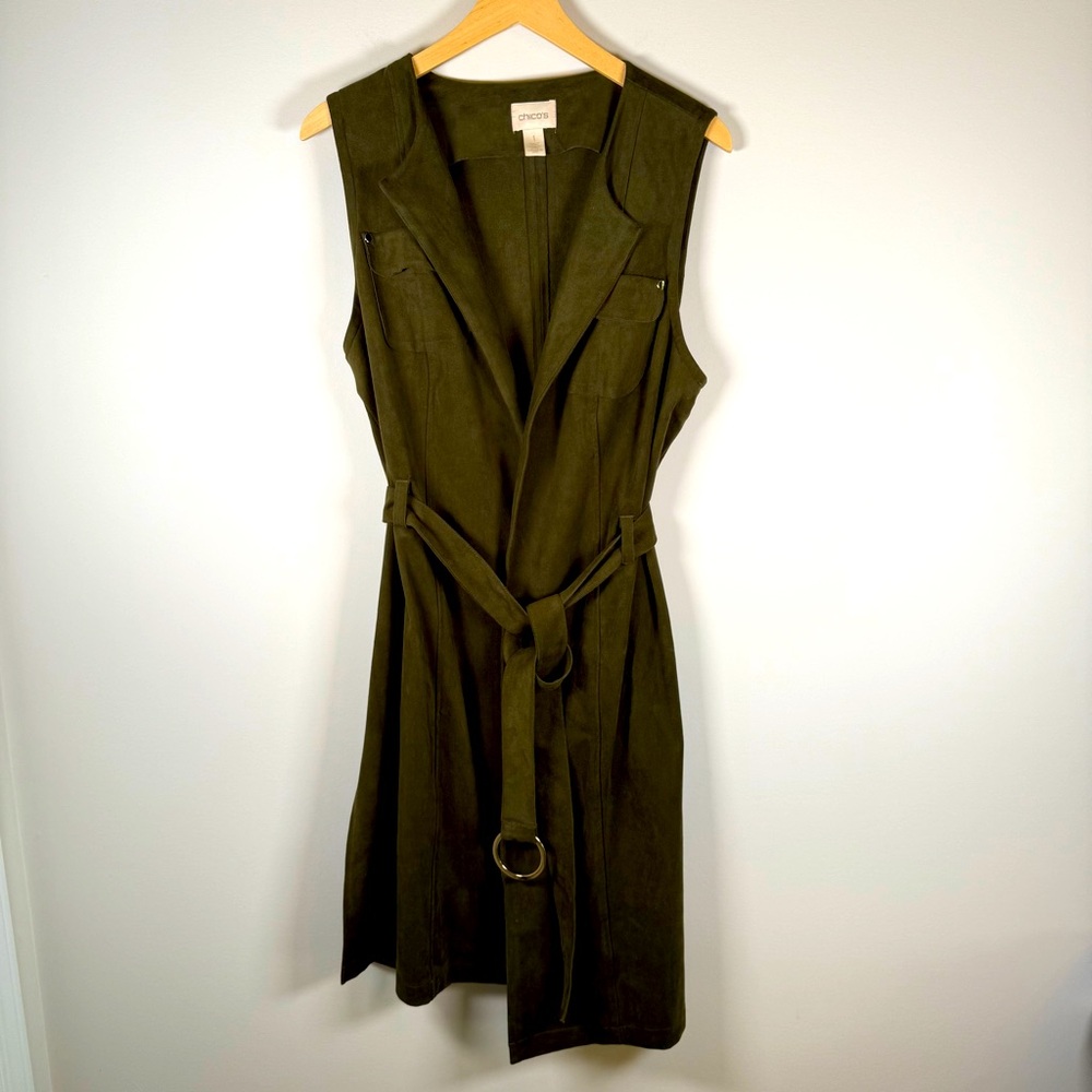 Chico's Faux Suede Wrap Belted Tie Waist Sleeveless Long Line Tunic Vest Size 1‎